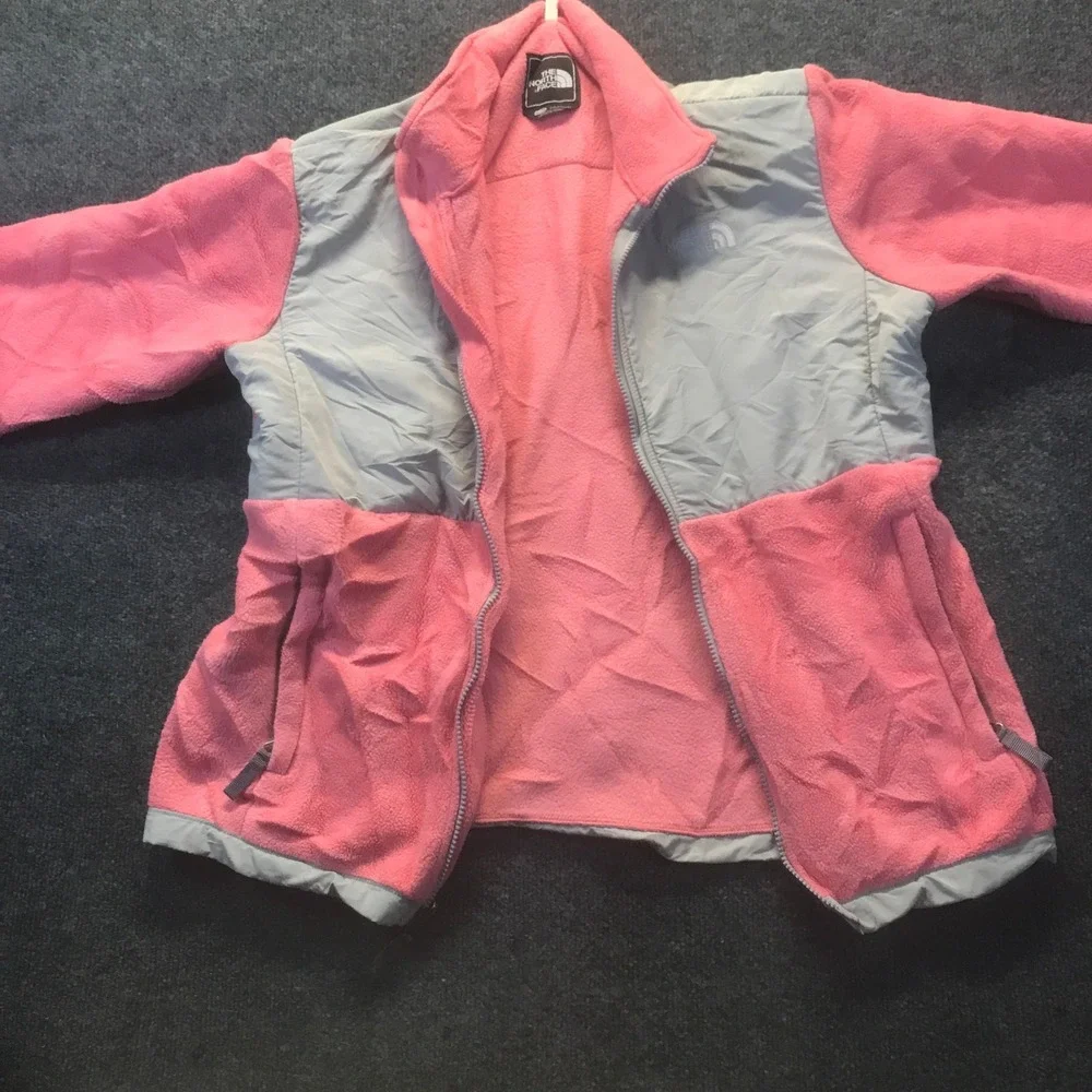 The North Face Denali Jacket Girls L Pink Grey Excellent Fleece Colorblock